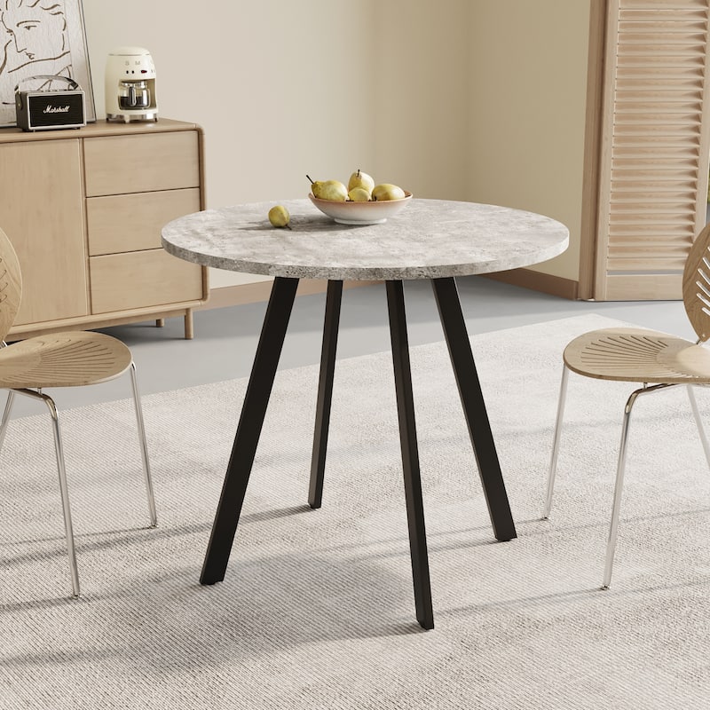 Minimalist circular dining table,gray cement texture,medieval modern small circular dining table 31.5 inches,casual coffee table