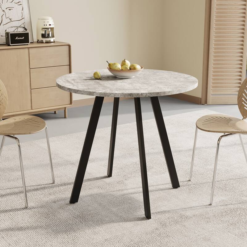 Round Dining Table with Cement Texture Top and Triangular Iron Bracket