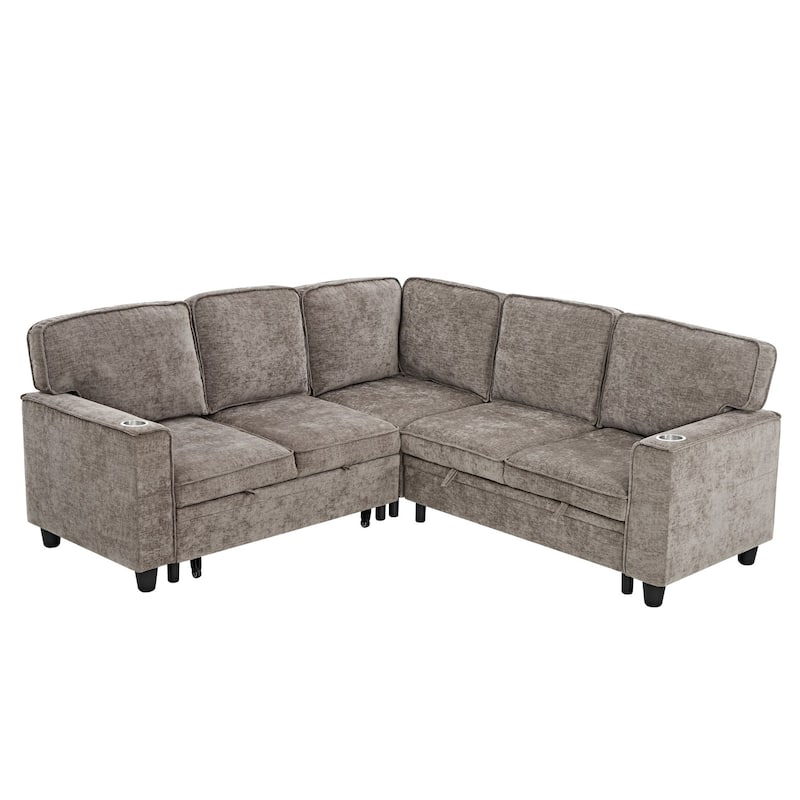 5-Seat Chenille Storage Sectional Sofa Sleeper Couch with Pull-Out Bed