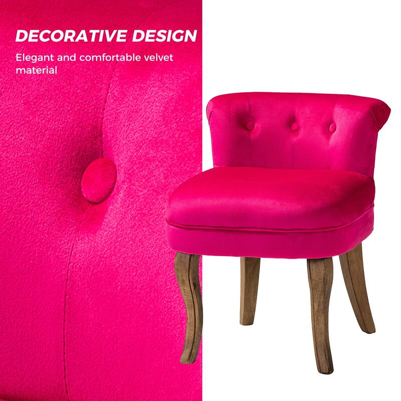 Xacobo Modern Velvet Tufted Vanity Stool with Wood Legs Set of 2 by HULALA HOME