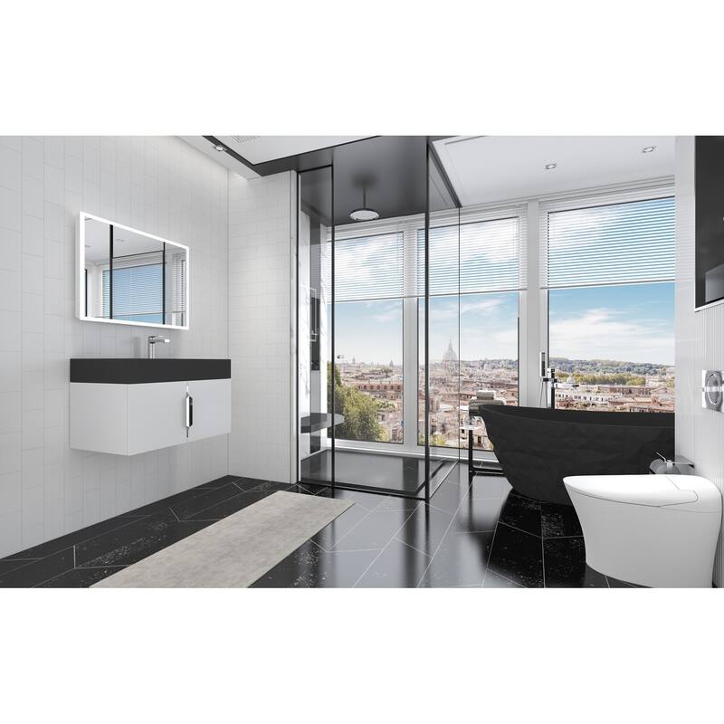 Amazon 30" Wall Mounted Bathroom Right Basin Vanity Set w/ Black Top
