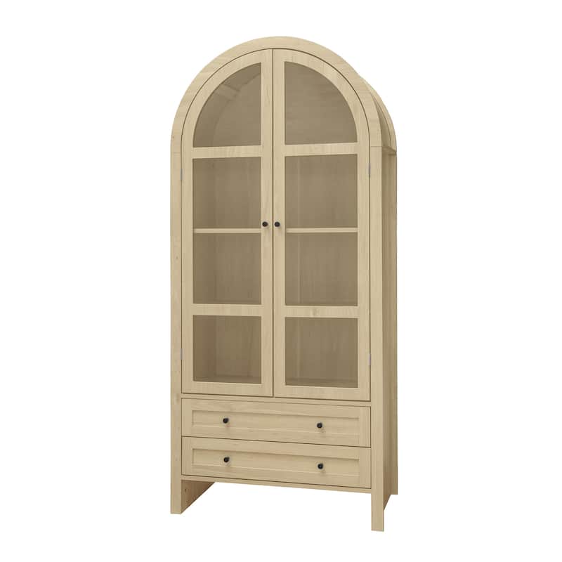 Wood Storage Cabinets with Magnetic Door Catcher, Tall Arched Kitchen Cabinet, Display Cabinet with Adjustable Shelves