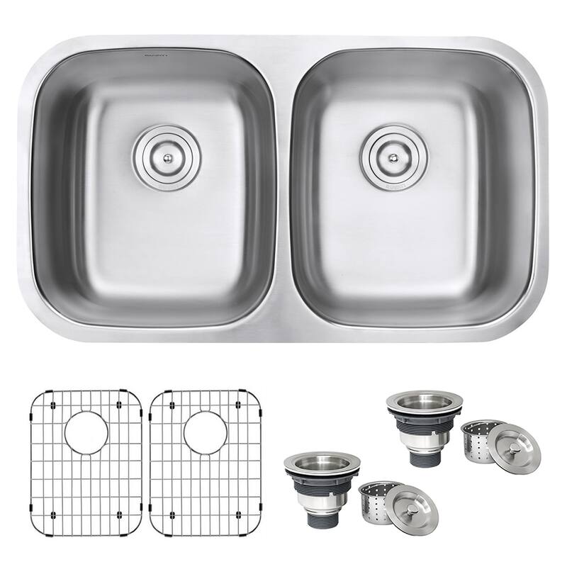 Ruvati 32-inch Undermount 50/50 Double Bowl 16 Gauge Stainless Steel Kitchen Sink - RVM4300 - 32-1/8″ x 18″