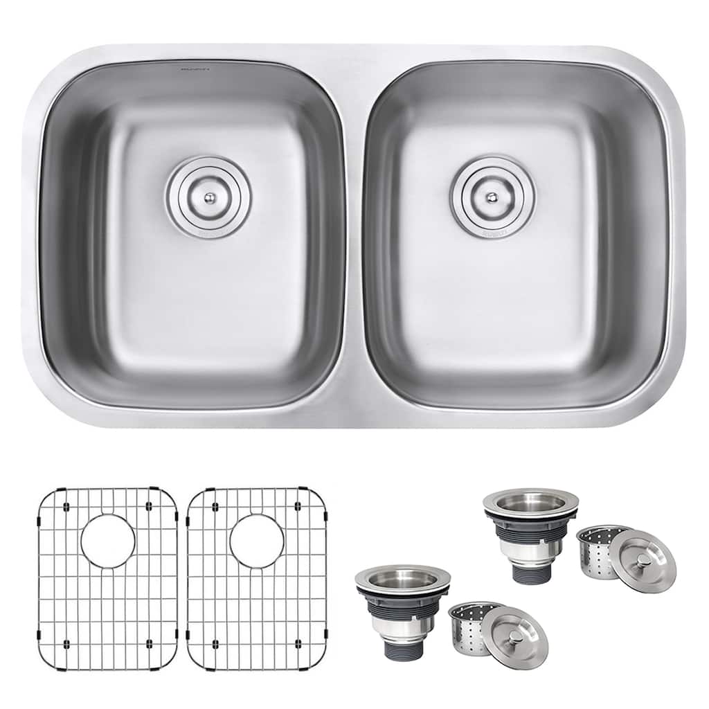 Ruvati 32-inch Undermount 50/50 Double Bowl 16 Gauge Stainless Steel Kitchen Sink - RVM4300 - 32-1/8″ x 18″