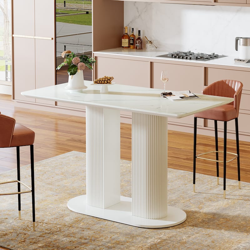 Counter Height Bar Table, Rectangular Pub Table with Faux Marble Tabletop, Home Bar Unit for Kitchen