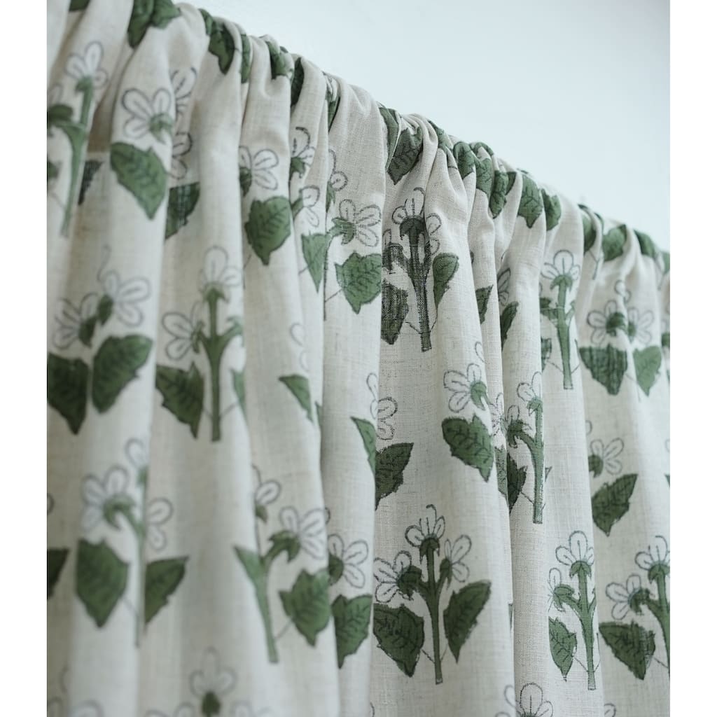 Fabdivine Rod Pocket Linen Curtain, White Handmade Block Print Floral Drapes, Window Curtain Panels, Boho Home Décor, Chahat