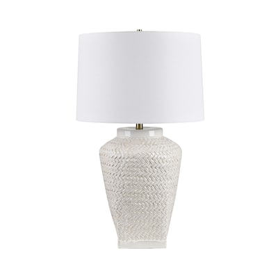 Glazed off-white Ceramic woven wicker pattern Table Lamp with Shade