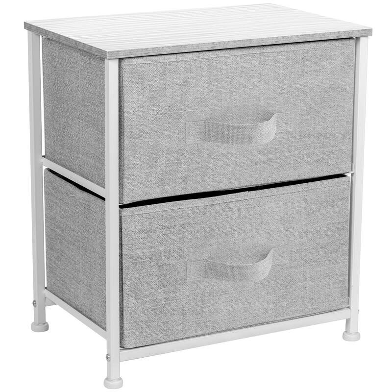 2 Drawer Nightstand Dresser Organizer Steel Frame Wood Top Fabric Bins