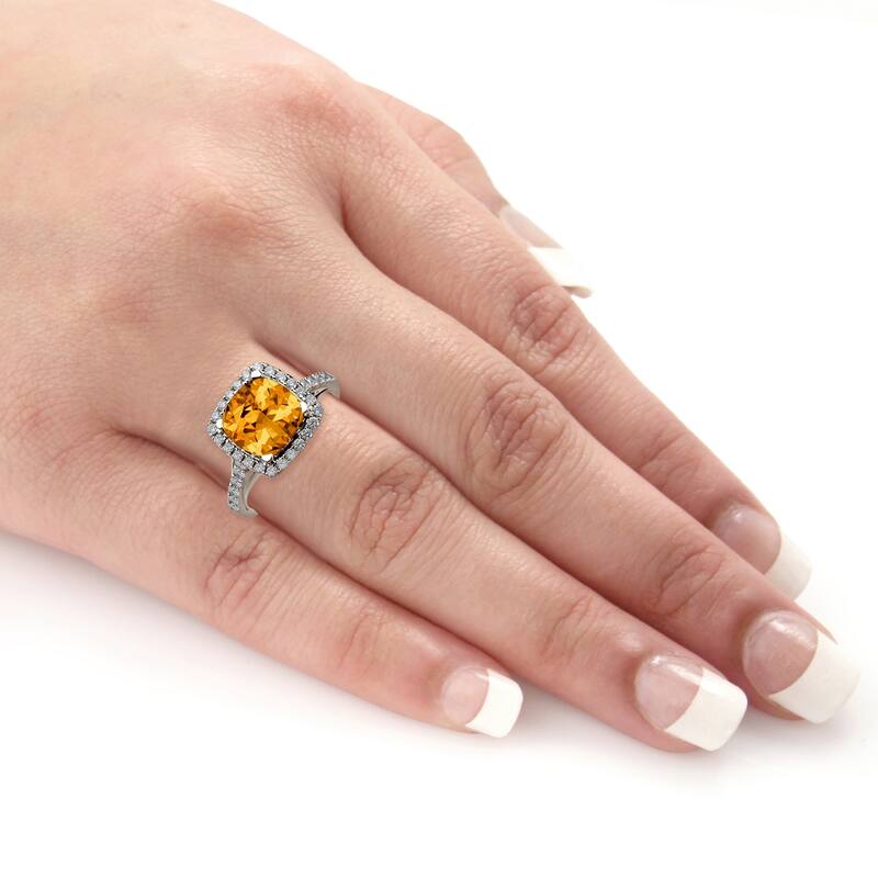 Auriya 2 3/4ct Cushion-cut Citrine and Halo Diamond Engagement Ring 1/2cttw 14k Gold