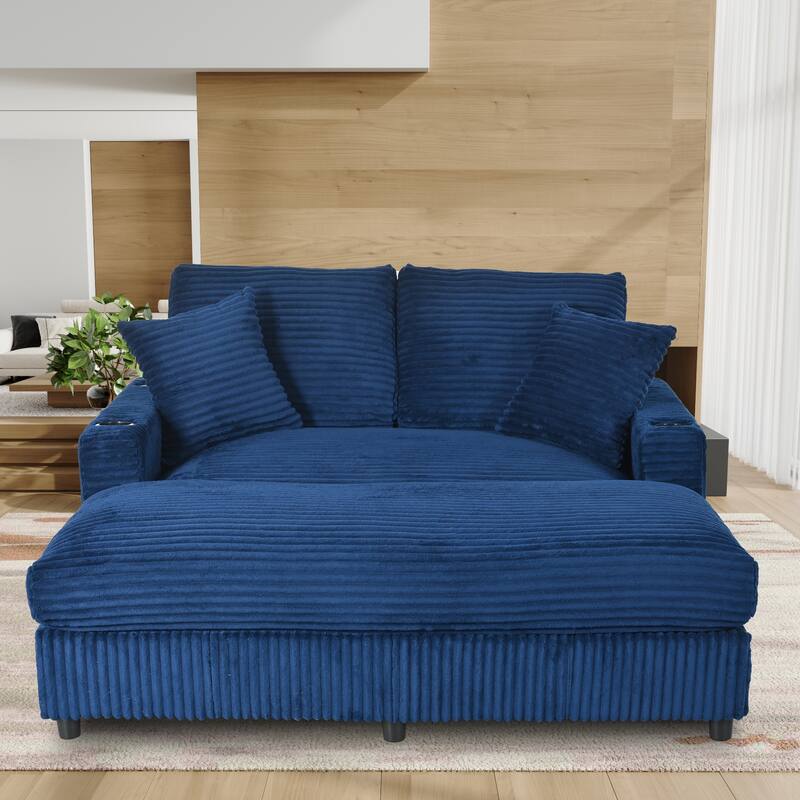 GDFStudio - Polyester 50.9" Loveseat Chaise with Cup Holders