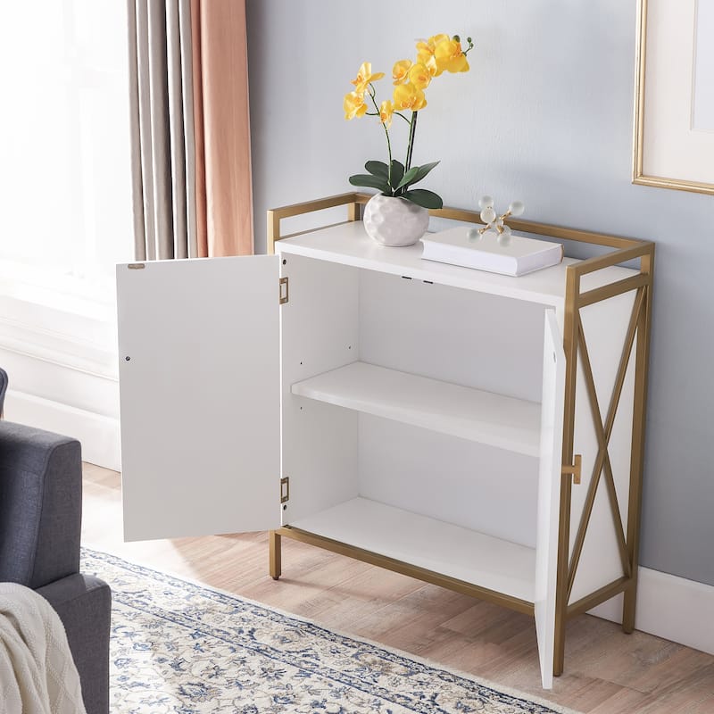 Leick Home Claudette White Mixed Metal and Wood Foyer Cabinet