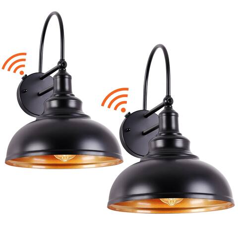 Set of 2 Black Classic Industrial Sensor Dusk to Dawn Outdoor Wall Sconce Lights