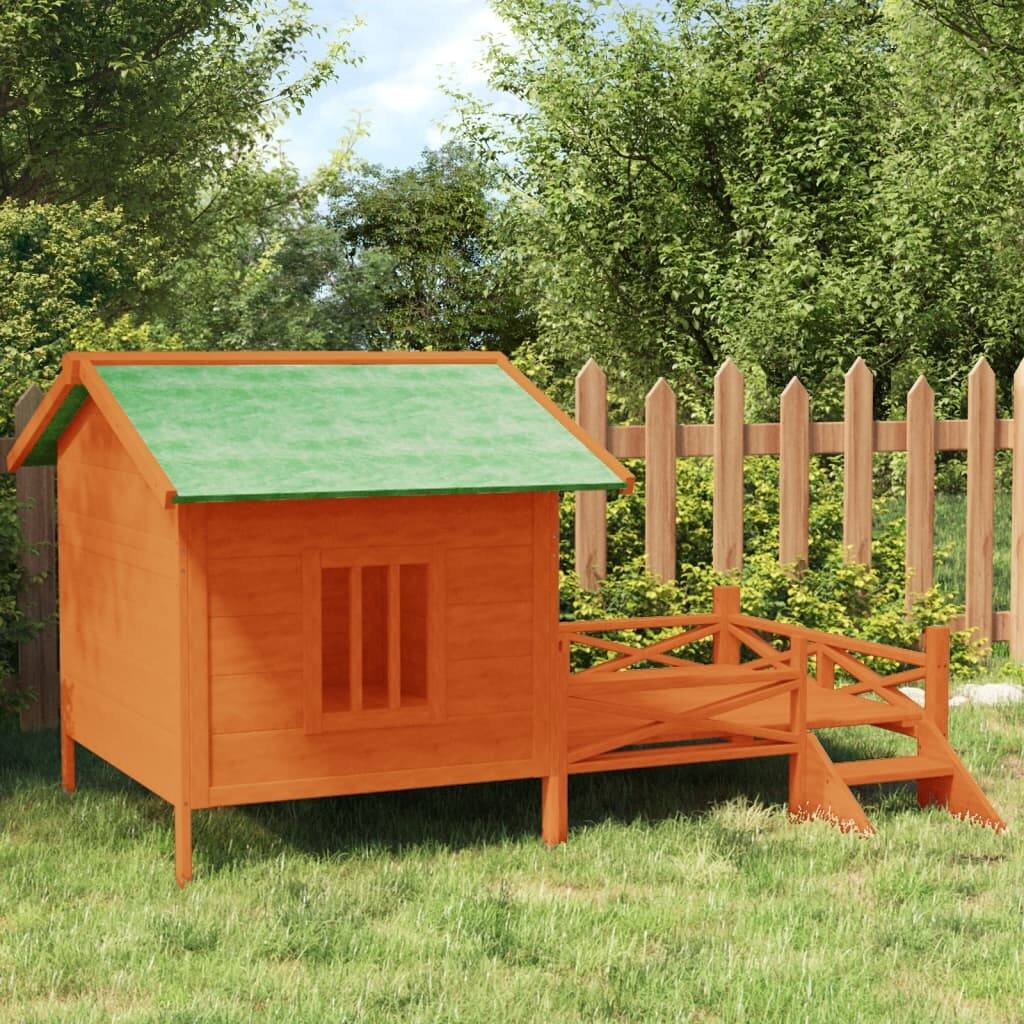 vidaXL Dog Kennel Brown 62.6"x47.2"x34.8" Solid Wood Pine