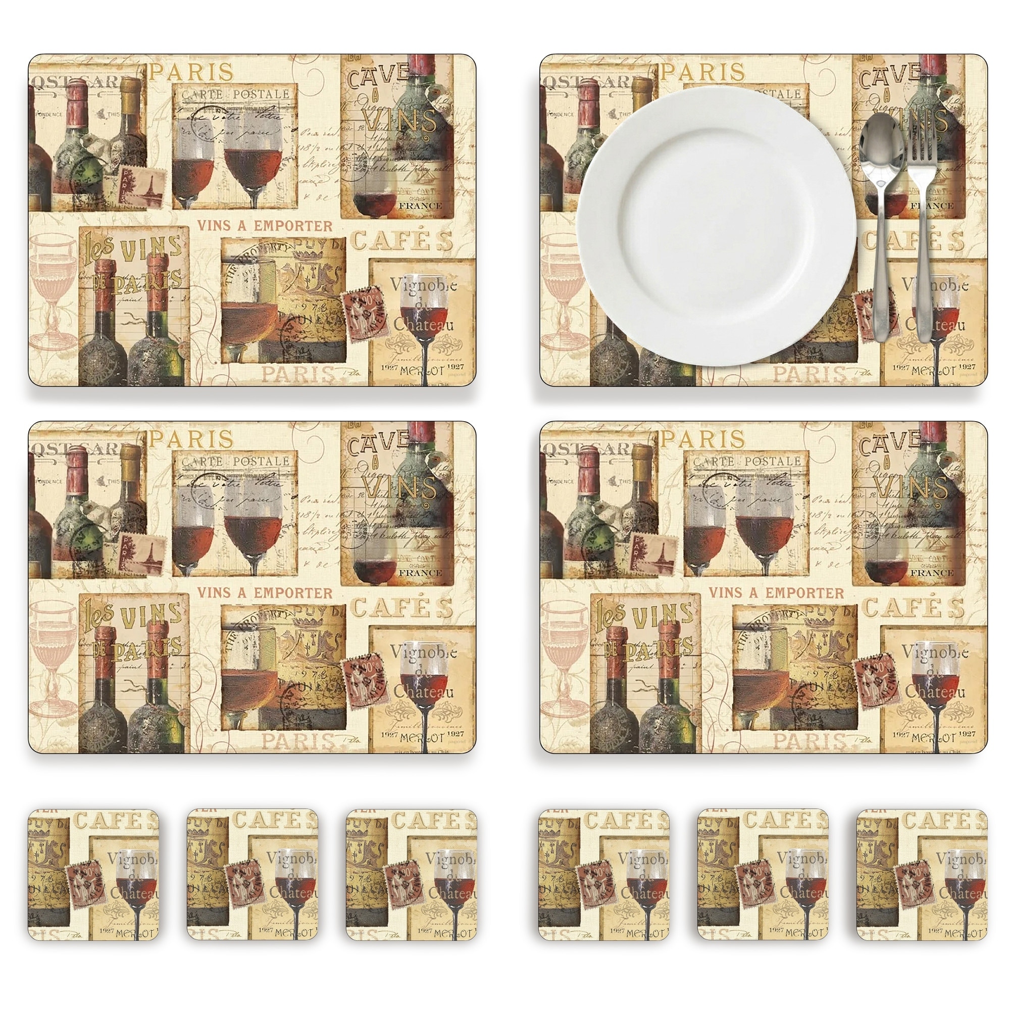 Pimpernel Cork Placemat Coaster Set - 1" H x 4" L x 4" W