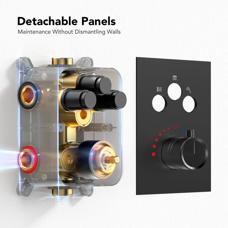 Thermostatic Shower System 12" Rain Shower Head with High Pressure Handheld Spray