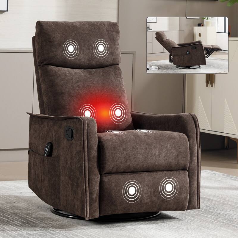 Heat Massage Manual Recliner Chair with Rocker and Swivel in Fabric for Living Room