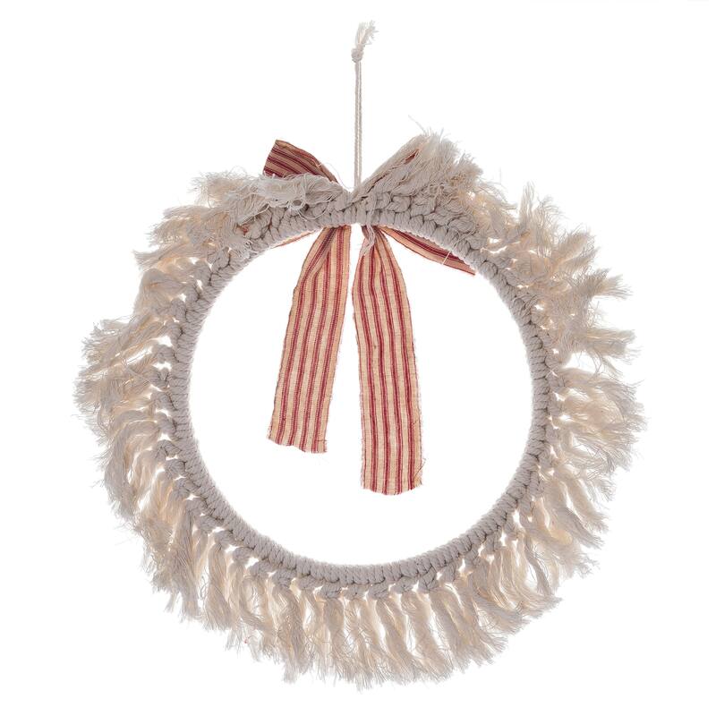 Transpac Polyester 15.7 in. Sand Christmas Macrame Modern Wreath