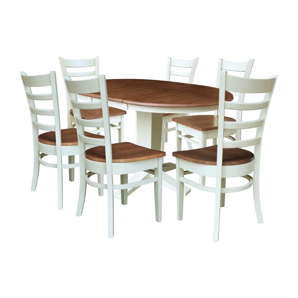 36 in Round Extension Dining Table with 12 in Leaf and Dining Chairs