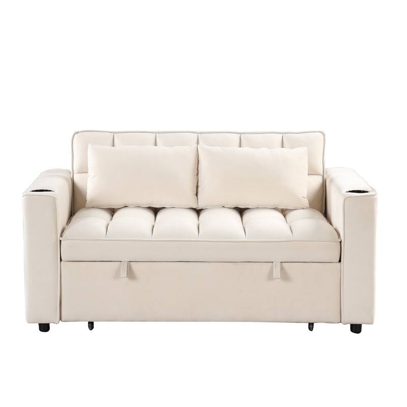 4-1 Multi-Functional Sofa Bed, 55.3" Sleeper Sofa Bed with Cup Holder & USB Port, Convertible Sleeper Couch Bed for Living Room