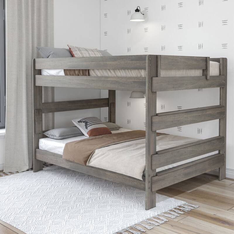 Max and Lily 3 Piece Set - Farmhouse Queen over Queen Bunk Bed with Mattresses - Driftwood