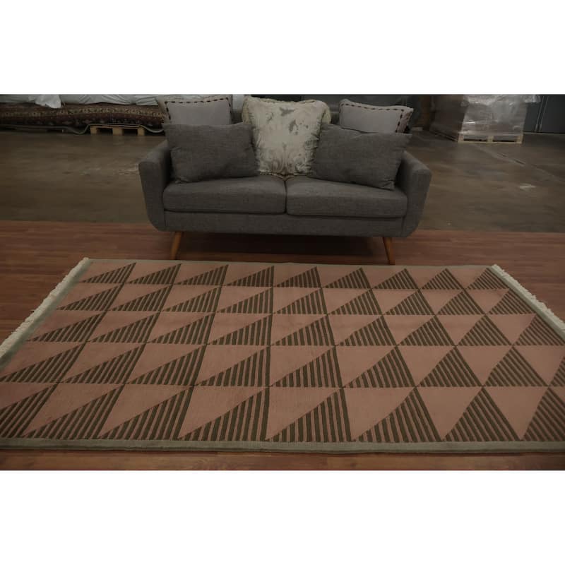 Hand Knotted Oriental 100% Wool Carpet Modern Geometric Pink Nepalese Area Rug - 8' 3'' X 4' 11''