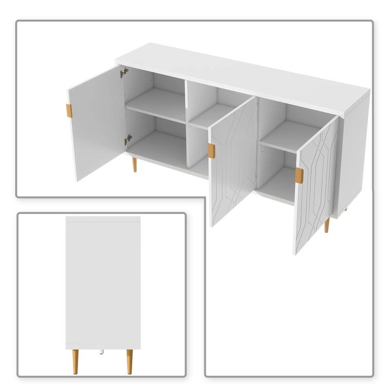 Mid-Century Elegant Wooden Sideboard with Three Interior Shelves