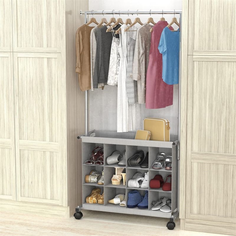 Garment Rack with 16 Shoes Organizer Grey - 58.7"D x 30.5"W x 15.1"H - 58.7"D x 30.5"W x 15.1"H - Grey
