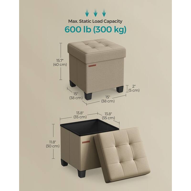 Velvet Ottoman Footrest with Storage, Tufted Design and Wooden Legs