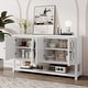 preview thumbnail 1 of 18, Antique White Sideboard Storage Cabinet with Mirrored Doors & Open Storage Shelf, Console Table Display Case for Living Room Antique White