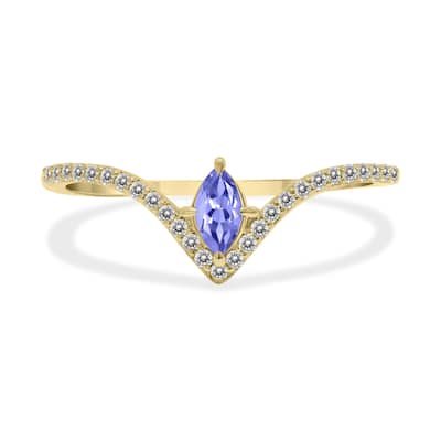 Marquee Jewels 1/4 Carat TW Tanzanite and Diamond V Shape Ring in 10K Yellow Gold