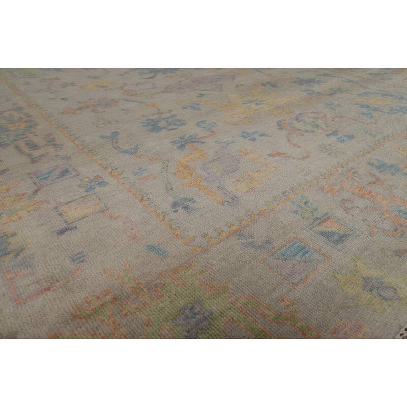 Floral Grey Oushak Indian Area Rug Hand-Knotted Wool Carpet - 7'11" x 9'10"