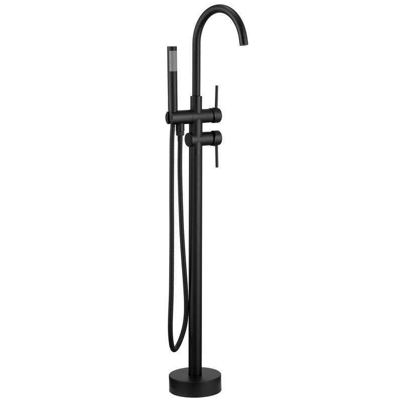 CASAINC 2-Handle Residentail Freestanding Bathtub Faucet with Hand Shower - Matte Black