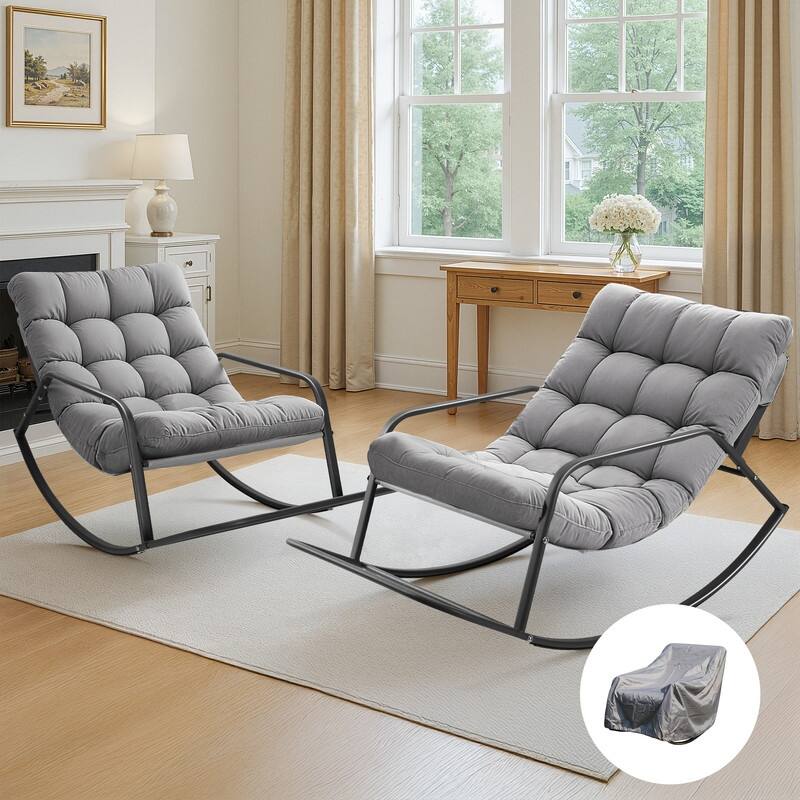 Outdoor Oversized Rocking Lounge, 450 lbs Patio Rocker Recliner Chair, Papasan Rocking Chair, Large Lounge Rocker