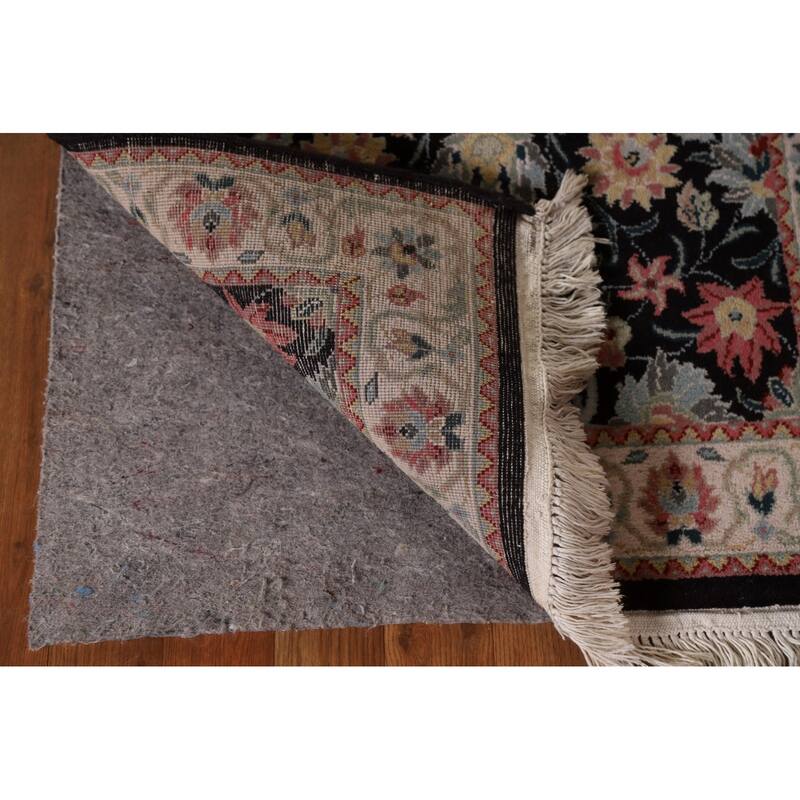 Hand Knotted Oriental 100% Wool Carpet Traditional Floral Black Kashan Runner Rug - 7' 8'' X 2' 6''