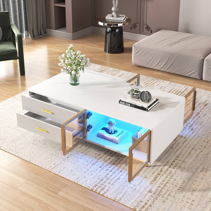 Modern Coffee Table with 2 Glass Door Storage