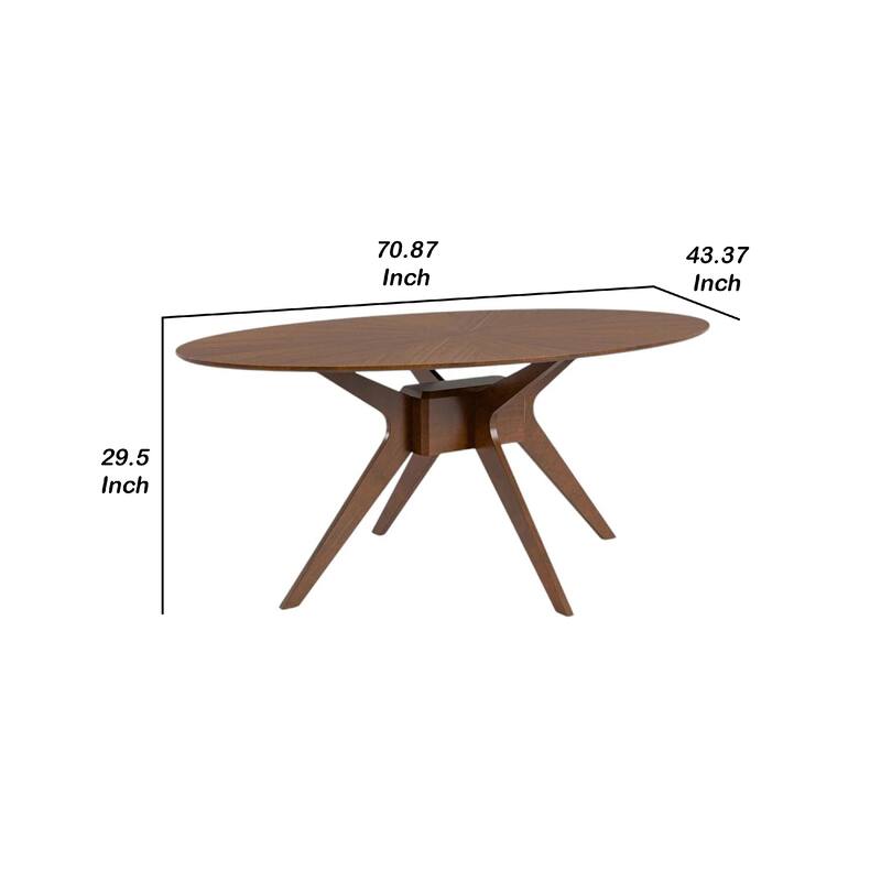 Ebik Dining Table, 71 Inch Oval Top in Walnut Brown Sunburst Veneer - Walnut Brown