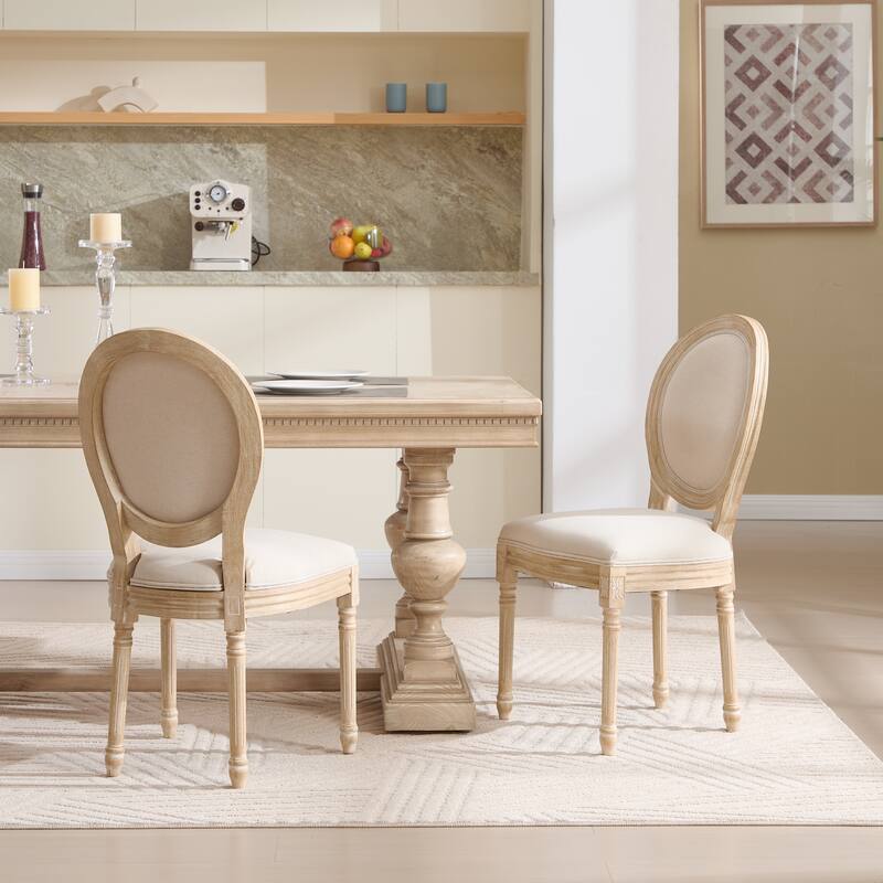 French Country Dining Chairs Set of 2, Upholstered Chairs with Round Back, Wire drawing and carving techniques