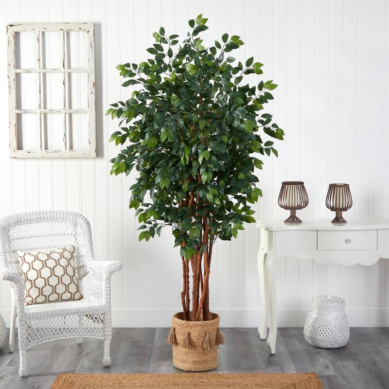 7ft Artificial Tree with Planter - Indoor Faux Tree, Green Leaves, Home Office Decor - 61 Inches and Over