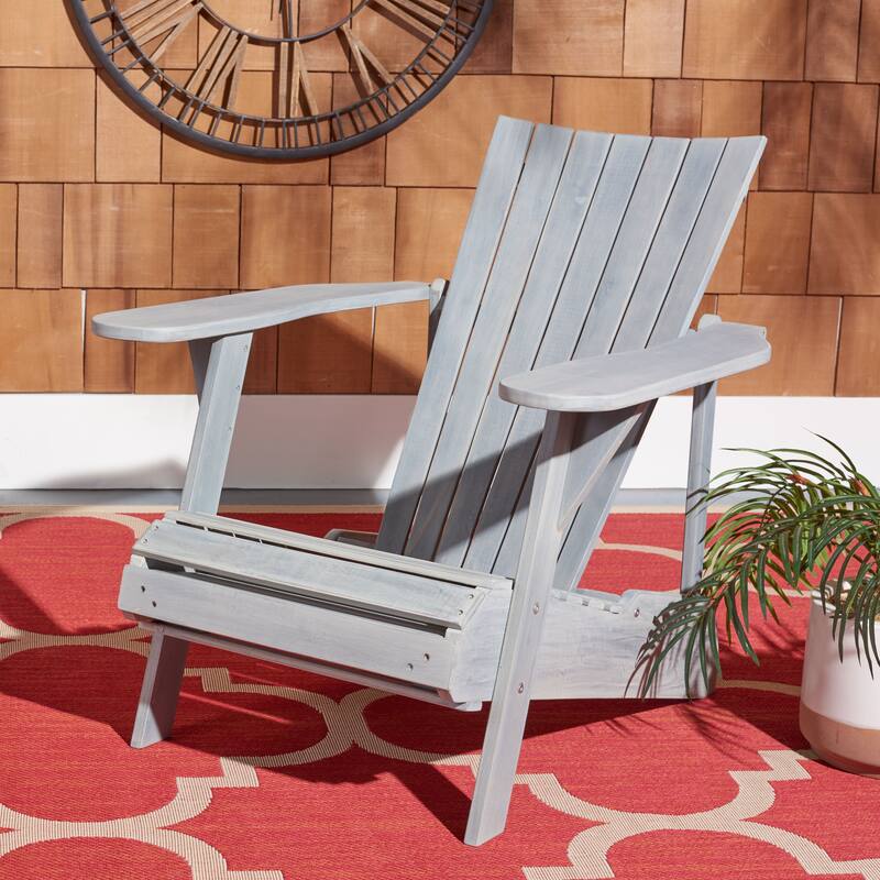 SAFAVIEH Outdoor Mangla Adirondack Chair with Retractable Footrest - 52W x 32D x 30H