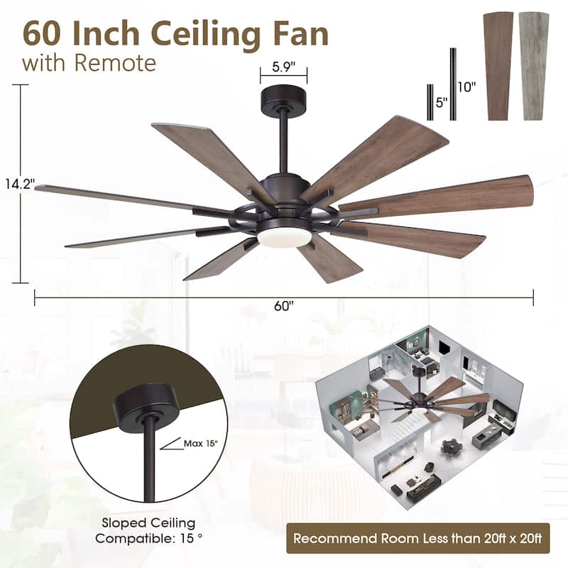 60" Oil-rubbed Bronze Large Windmill Ceiling Fan with Light and Remote - 60 Inches