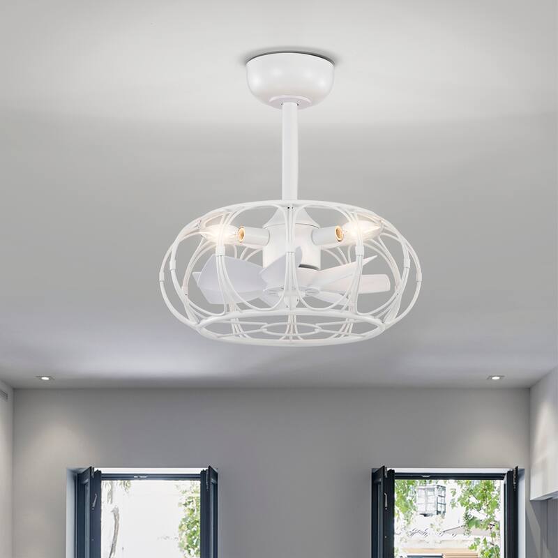 Eoin White Caged Lighted Ceiling Fan Fandelier 7-Blade Remote Control