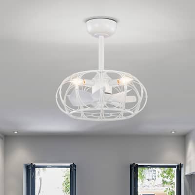 Eoin White Caged Lighted Ceiling Fan Fandelier 7-Blade Remote Control