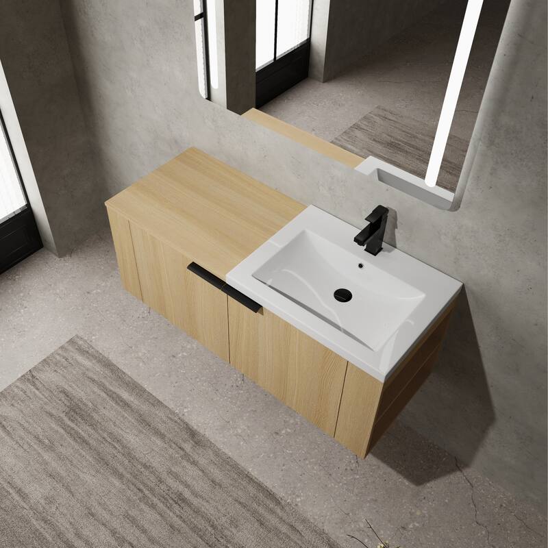 48" Oak Bathroom Vanity Sink Cabinet Set with Soft-Close Doors, Modern Bathroom Storage Solution