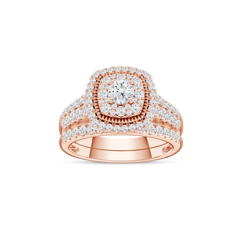 1ct TDW Diamond Cluster Halo Bridal Set in 14K Rose Gold for Women