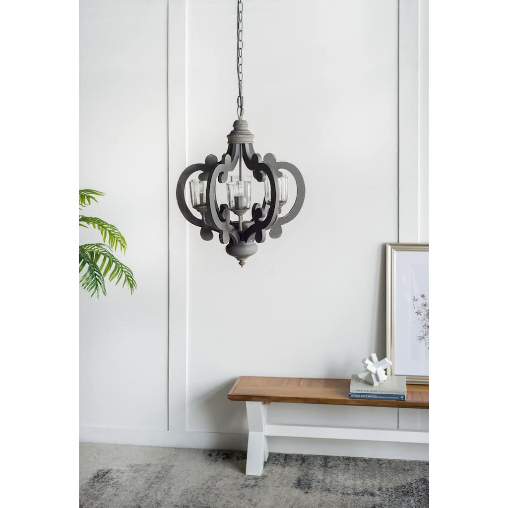 6-Light Wood Chandelier Pendant Light Fixture with Adjustable Chain for Living Room, Exquisite Chandelier Lighting