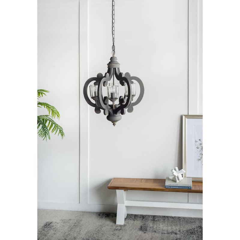 Farmhouse Chandelier, 6-Light Wood Chandelier Pendant Light Fixture with Adjustable Chain, Bulb Not Included