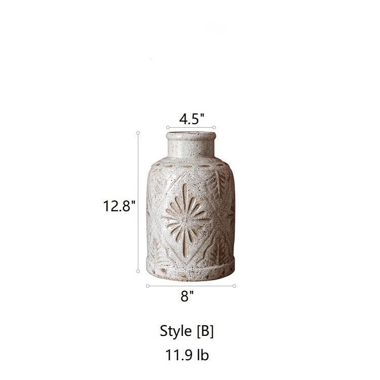 RusticReach Carved Floral Vase in White - Style [B]