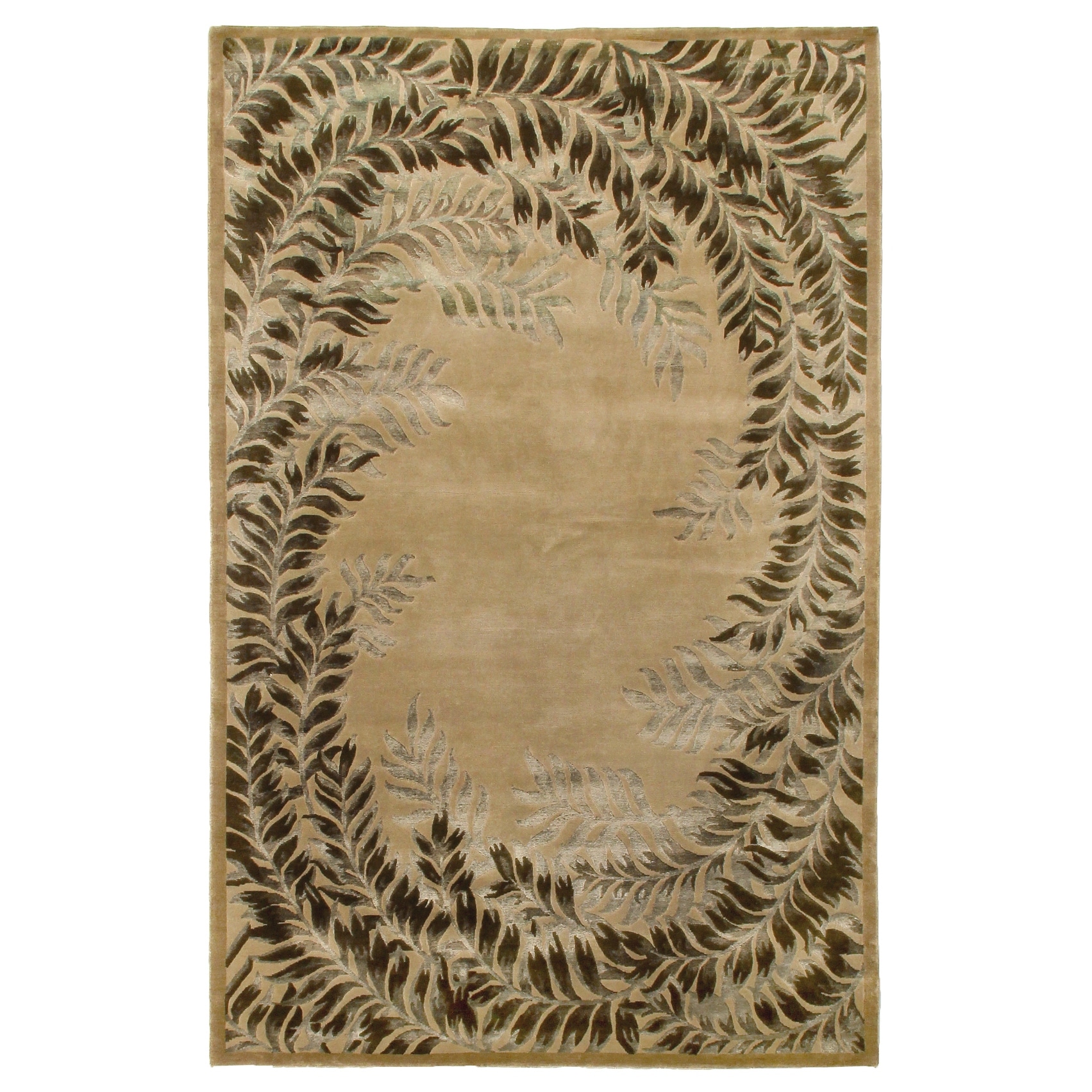 Super Tibetan hand-knotted Wool/Bamboo Silk Beige Area Rug