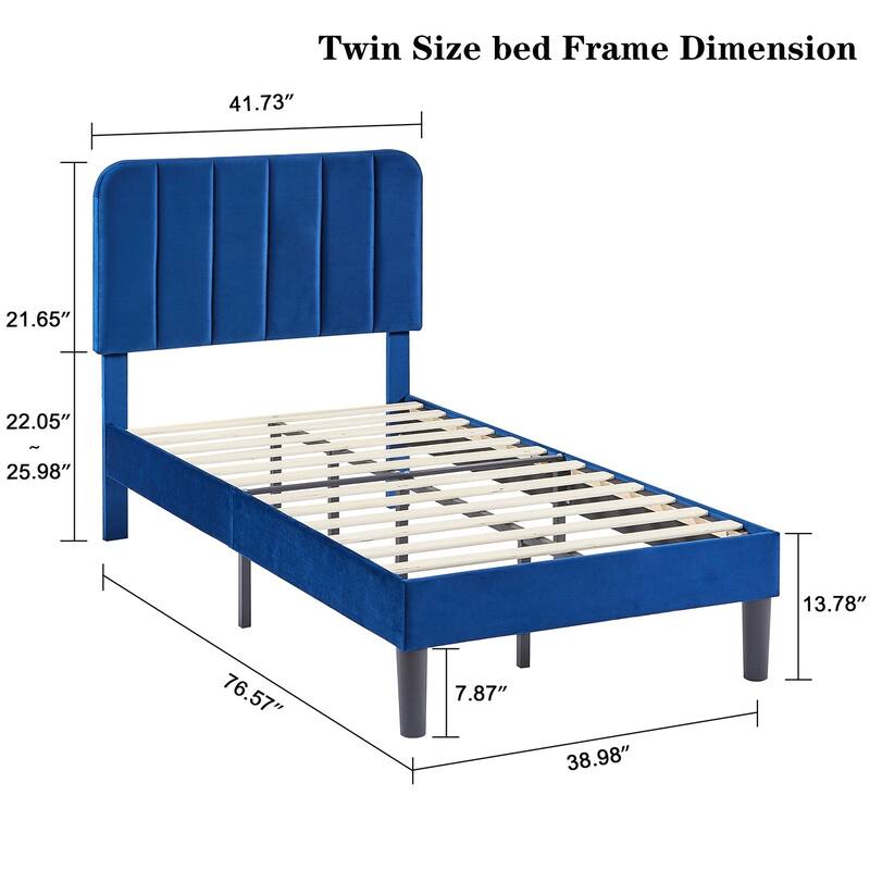 Kids Bed Frame, Height Adjustable Upholstered Bed, Twin Size Bed Set of 2