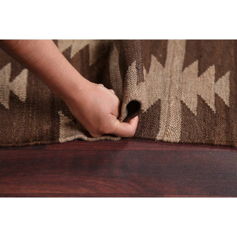 Natural Dye Brown Kilim Oriental Area Rug Wool Hand-woven Foyer Carpet - 5'3" x 6'8"